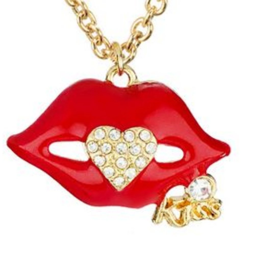 **NEW! BEAUTIFUL NECKLACE - Juicy RED - BLACK - PINK LIPS Kiss Pendant Stylish - Picture 1 of 5